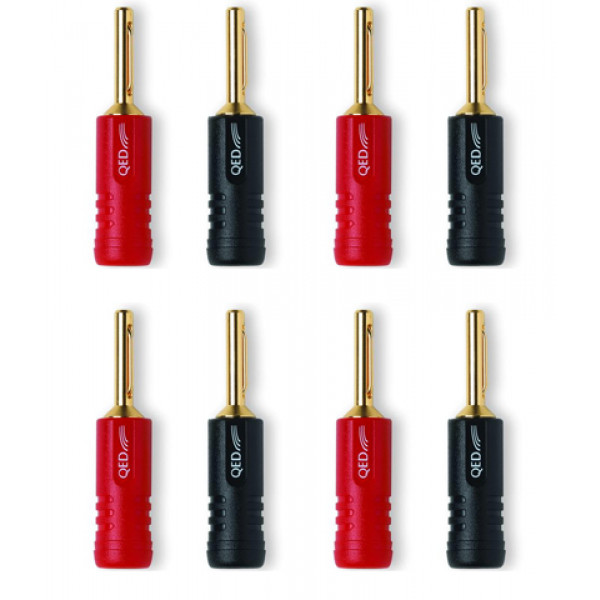 QED Screwloc ABS 4mm Banana Plugs - 4 x pairs (4 x red + 4 x black)
